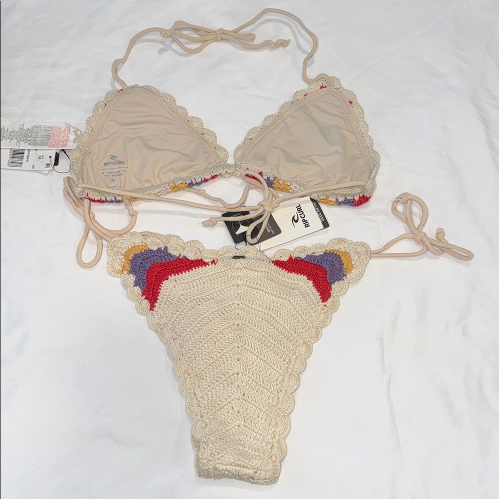 RIP CURL Cove Crochet Sliding Triangle top & HIGH LEG SKIMPY Bikini Bottom, M - Picture 4 of 8